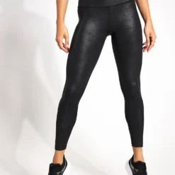 Beyond Yoga Leatherette High Waisted Midi Legging - Black Leatherette Foil