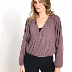 Beyond Yoga Wrapped Up Pullover - Heathered Truffle