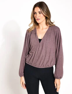 Beyond Yoga Wrapped Up Pullover - Heathered Truffle
