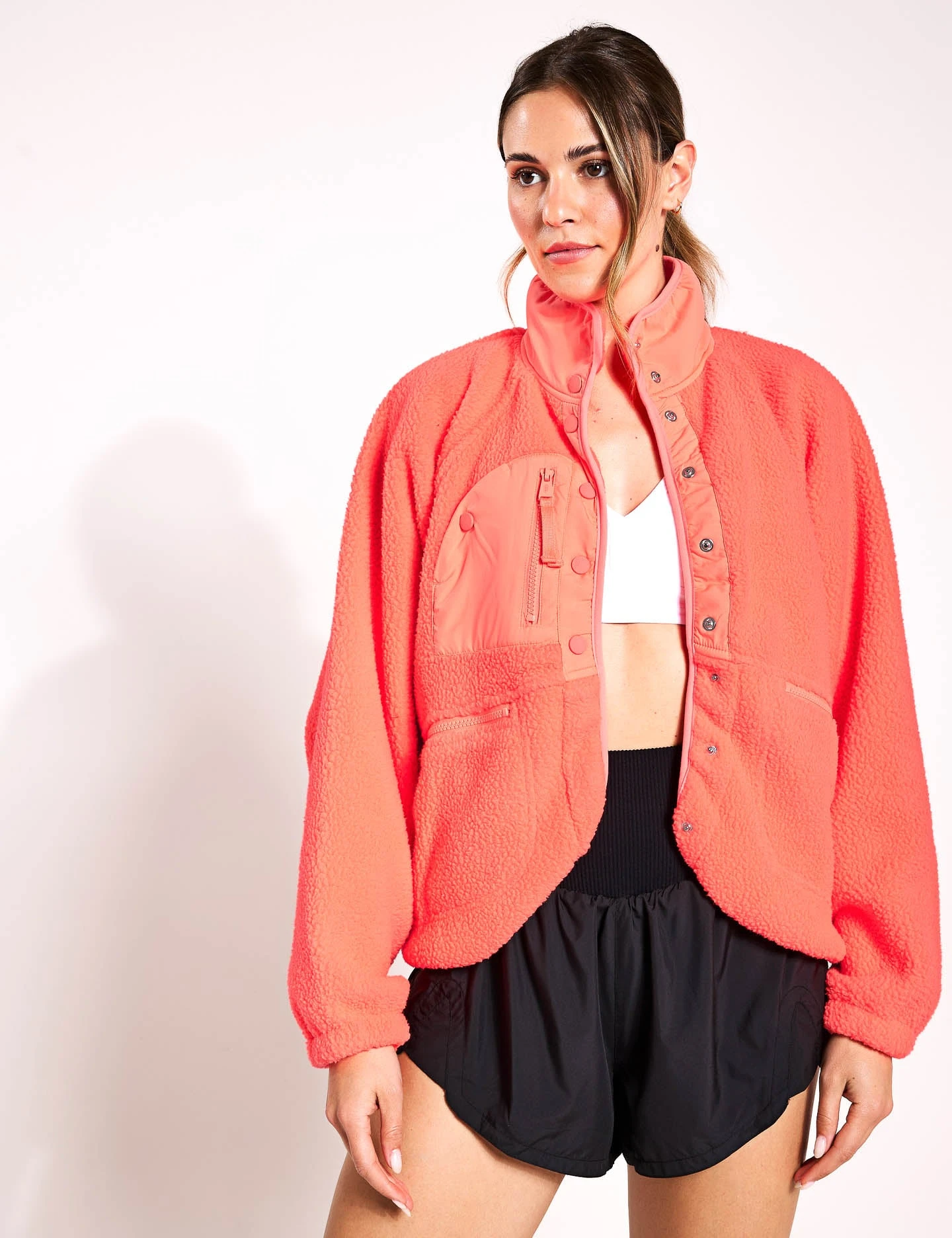 Hit The Slopes Fleece Jacket - Neon Coral 4 Hit The Slopes Fleece Jacket - Neon Coral - Image 4