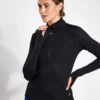 Embossed Funnel Neck Half Zip Running Top - Black