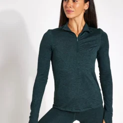 ReSet Mock Neck Half Zip - Moss Heather