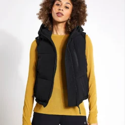 Hooded Cropped Puffer Gilet - Black -Default Template 3 Goodmove CROPPED PADDED GILET 5830 BL BLACK 0012