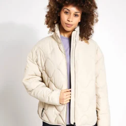Packaway Quilted Funnel Neck Jacket - Beige