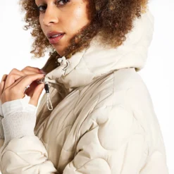 Quilted Half Zip Hooded Puffer Jacket - Beige -Default Template 3 Goodmove QUILTED POP OVER JACKET 5336A B BEIGE 0020