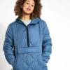 Quilted Half Zip Hooded Puffer Jacket - Dark Airforce