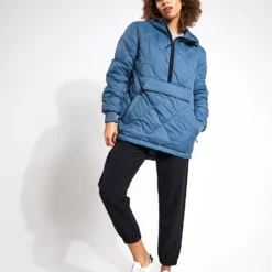 Quilted Half Zip Hooded Puffer Jacket - Dark Airforce 9 Quilted Half Zip Hooded Puffer Jacket - Dark Airforce -Default Template 3 Goodmove QUILTED POP OVER JACKET 5336A DA DARK AIRFORCE 0009