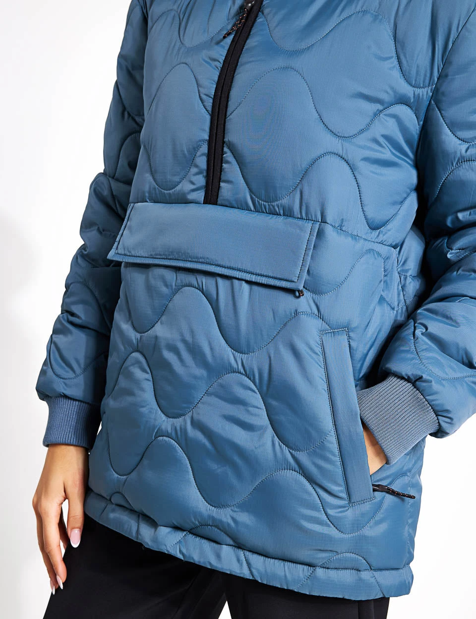 Quilted Half Zip Hooded Puffer Jacket - Dark Airforce 4 Quilted Half Zip Hooded Puffer Jacket - Dark Airforce - Image 4