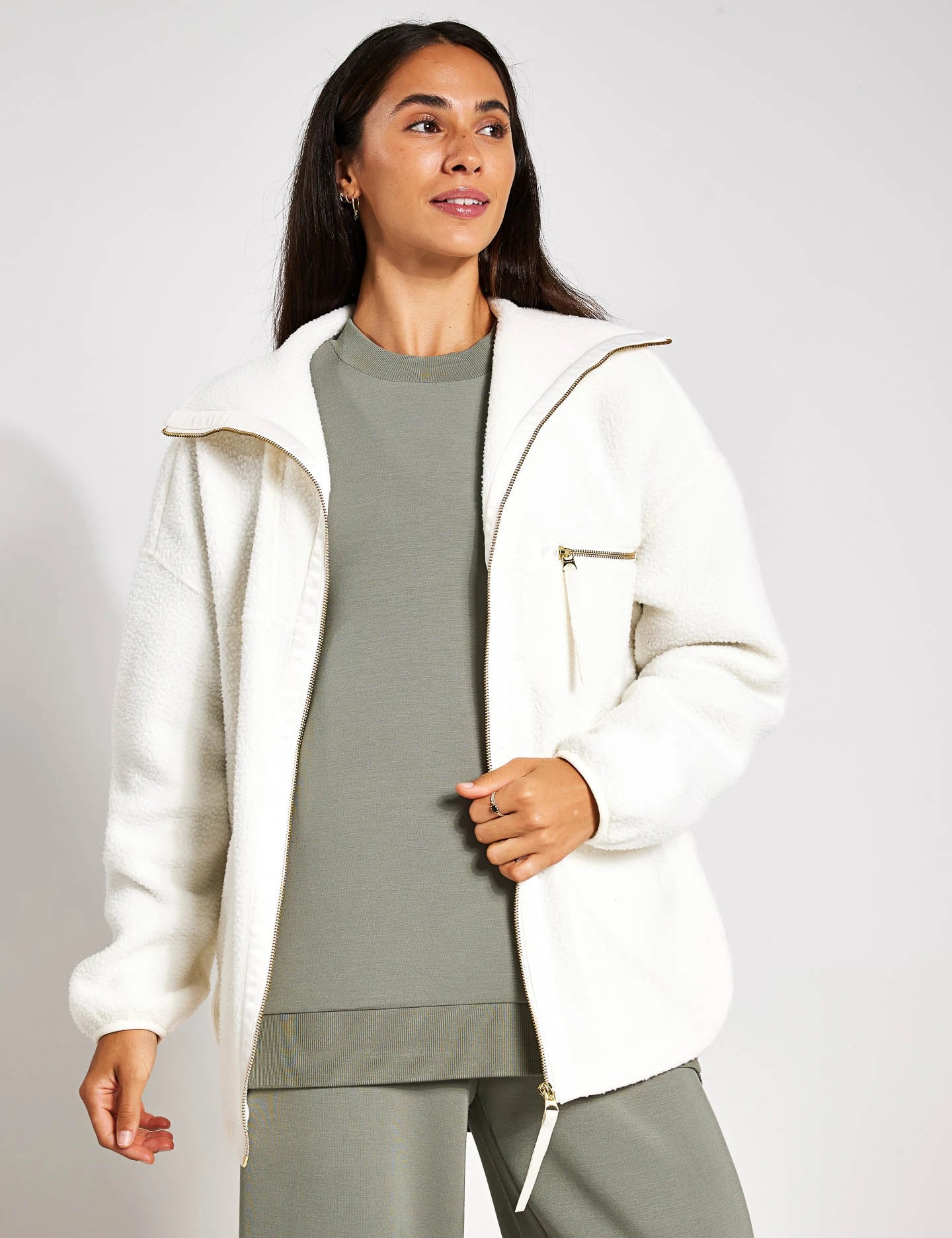 Varley Donley Fleece Jacket - Egret 3 Varley Donley Fleece Jacket - Egret - Image 3