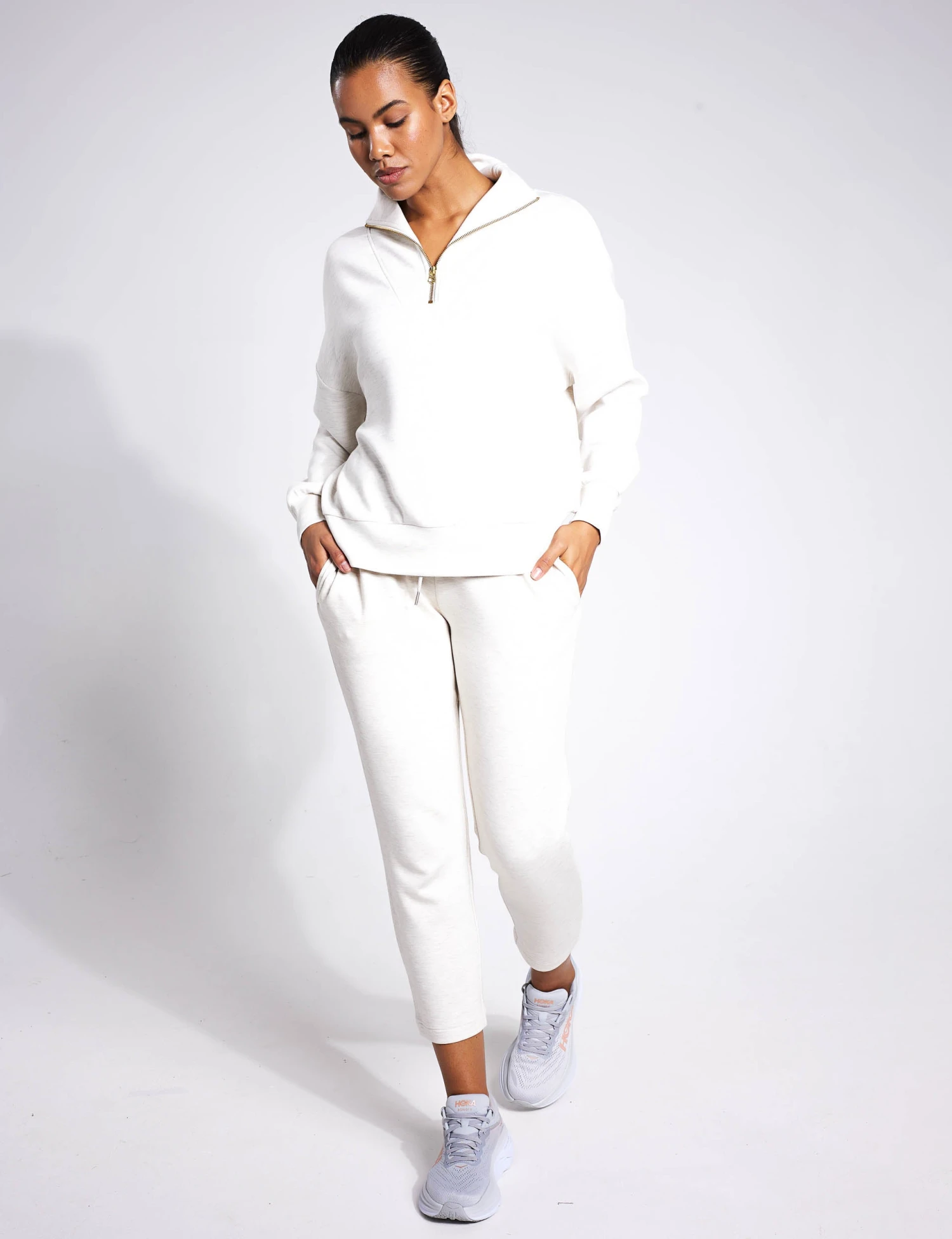 Varley Hawley Half Zip Sweat - Ivory Marl 4 Varley Hawley Half Zip Sweat - Ivory Marl - Image 4