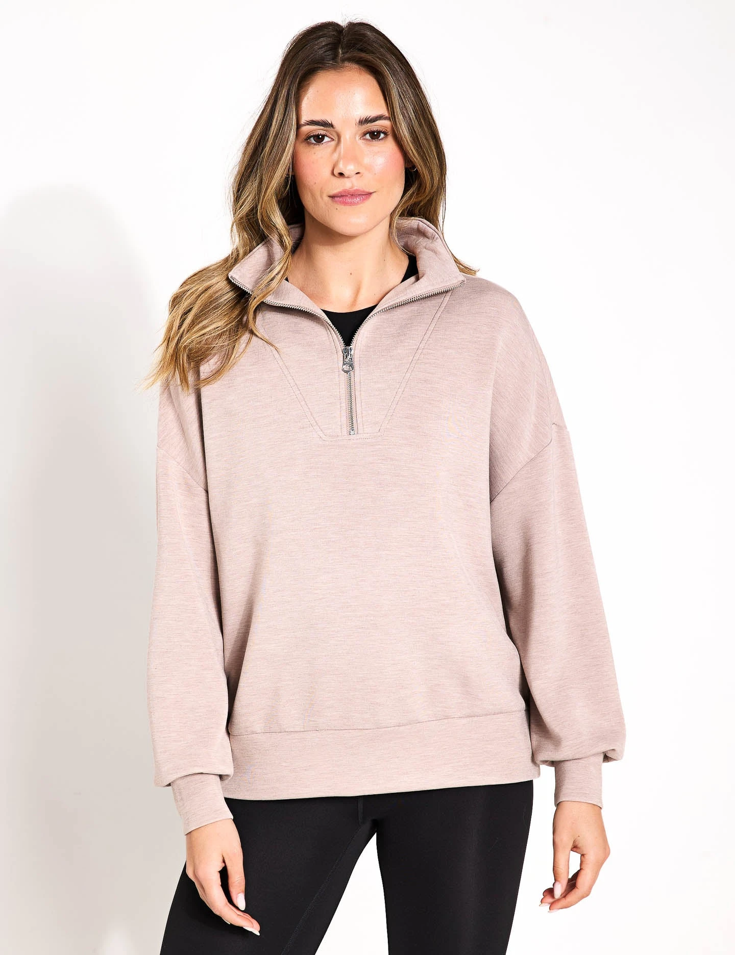 Varley Hawley Half Zip Sweat - Taupe Marl 1 Varley Hawley Half Zip Sweat - Taupe Marl