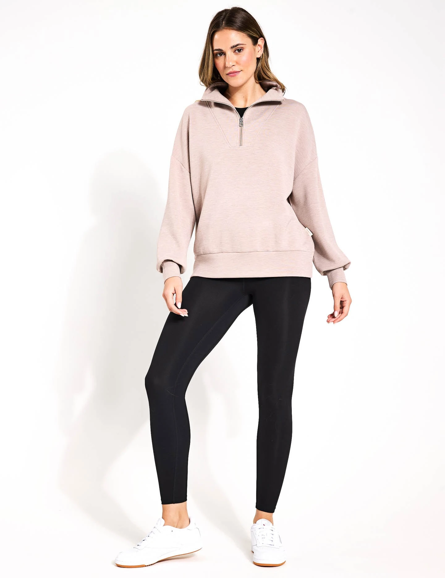 Varley Hawley Half Zip Sweat - Taupe Marl 4 Varley Hawley Half Zip Sweat - Taupe Marl - Image 4
