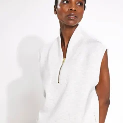 Varley Loretta Half-Zip Sleeveless Sweat - Ivory Marl