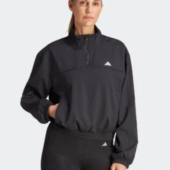 ADIDAS AEROREADY Train Essentials Woven Quarter-Zip Track Jacket - Black/White