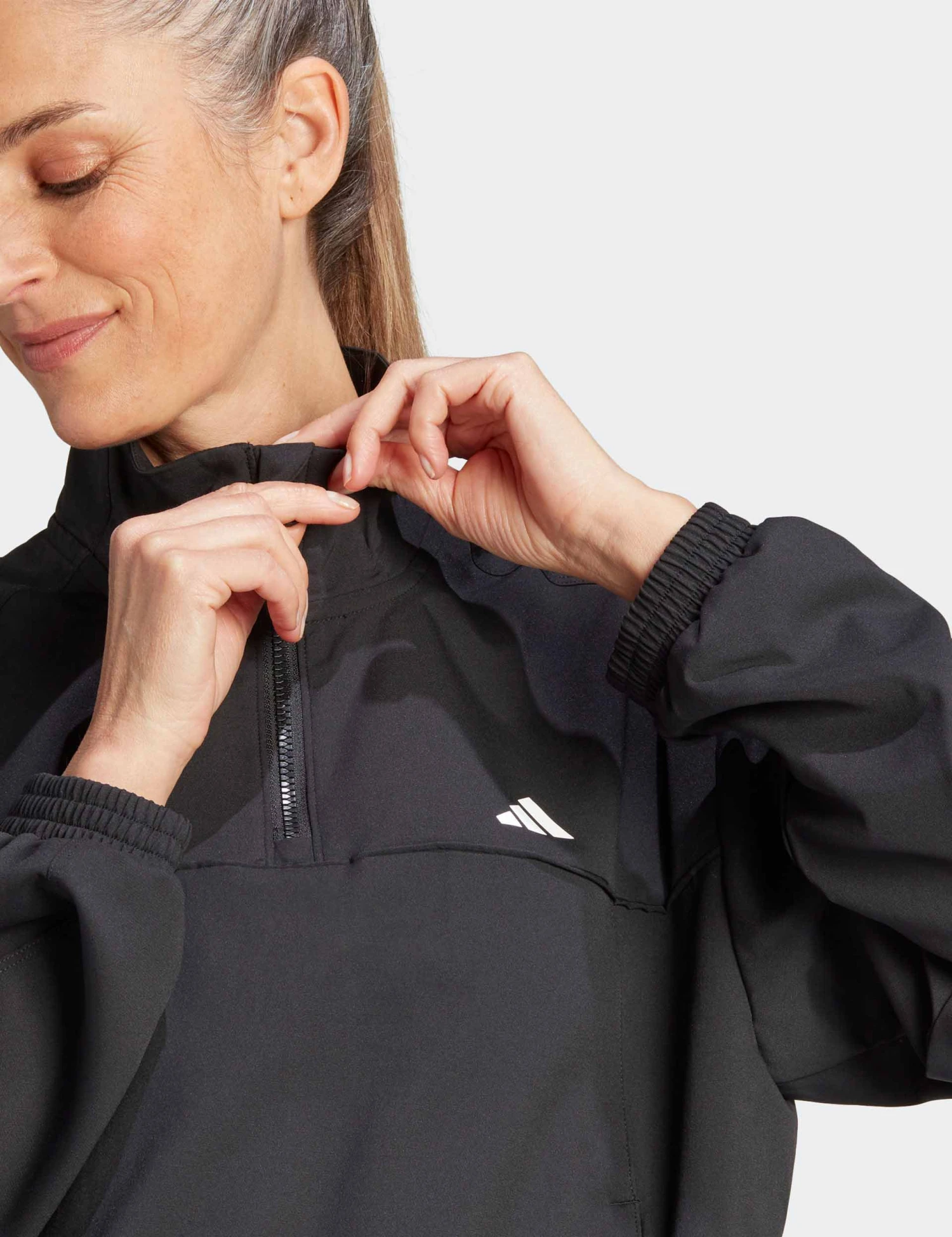 ADIDAS AEROREADY Train Essentials Woven Quarter-Zip Track Jacket - Black/White 3 ADIDAS AEROREADY Train Essentials Woven Quarter-Zip Track Jacket - Black/White - Image 3