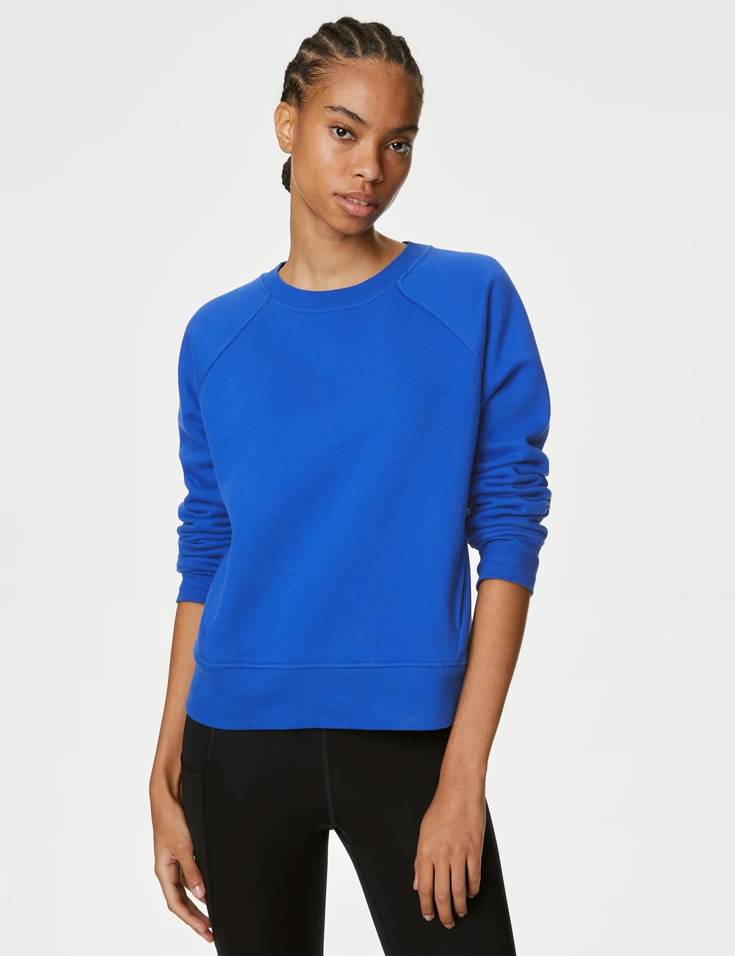 Cotton Rich Crew Neck Sweatshirt - Electric Blue 1 Cotton Rich Crew Neck Sweatshirt - Electric Blue