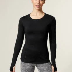 Scoop Neck Long Sleeve Top - Black