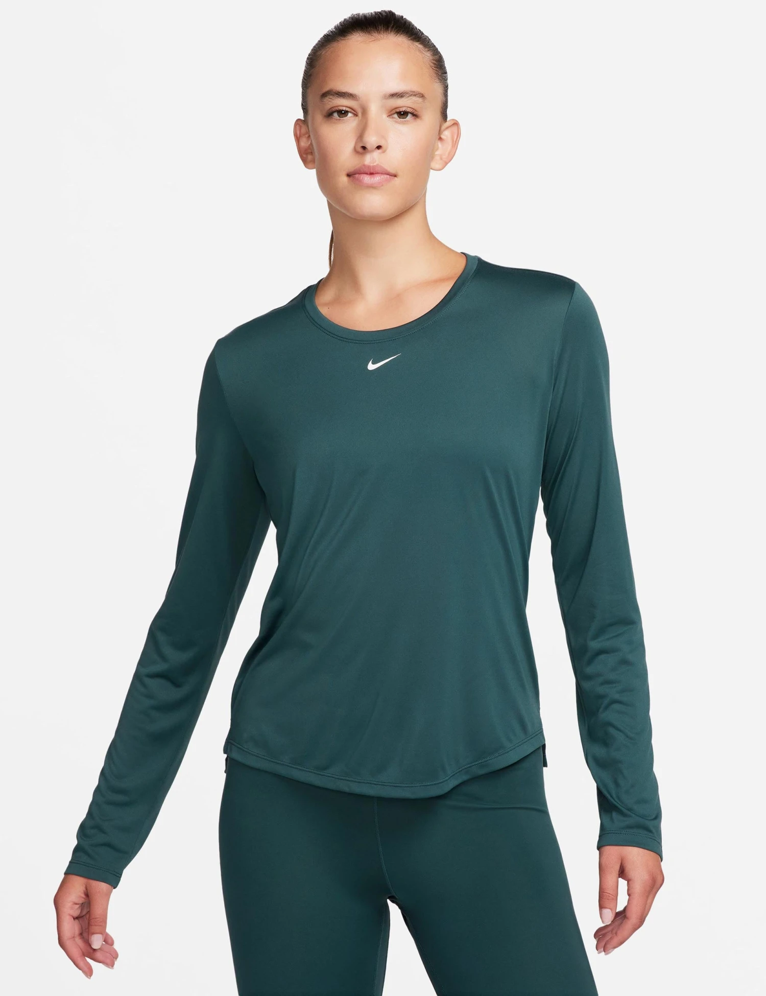 Nike Dri-FIT One Long-Sleeve Top - Deep Jungle/White 1 Nike Dri-FIT One Long-Sleeve Top - Deep Jungle/White