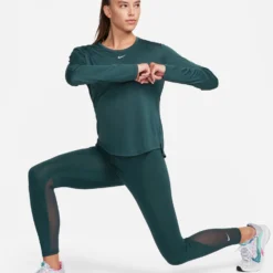 Nike Dri-FIT One Long-Sleeve Top - Deep Jungle/White 9 Nike Dri-FIT One Long-Sleeve Top - Deep Jungle/White -Default Template 3 nike dri fit one long sleeve top jungle white dd0641 328 3