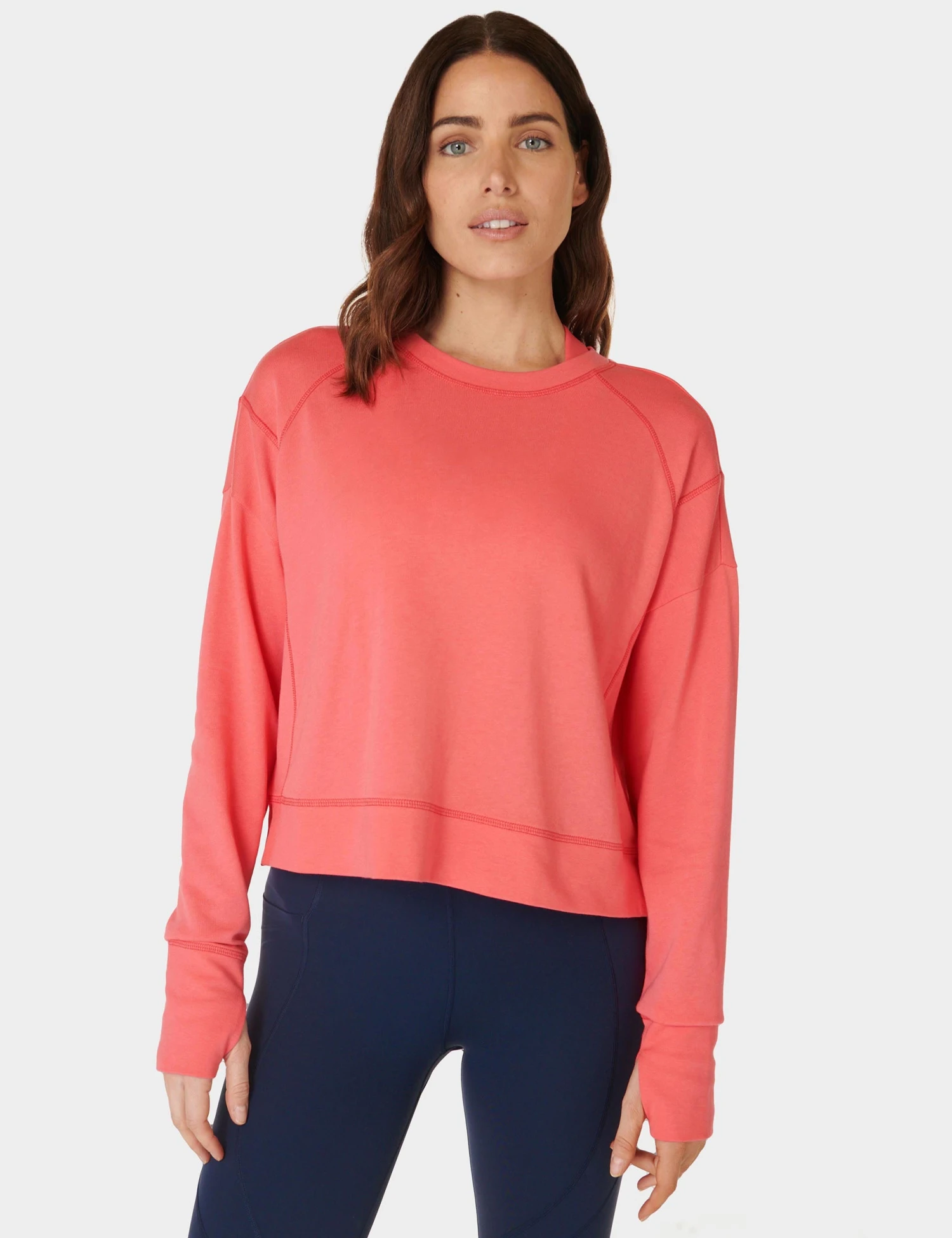 Sweaty Betty After Class Crop Sweatshirt - Coral Pink 1 Sweaty Betty After Class Crop Sweatshirt - Coral Pink