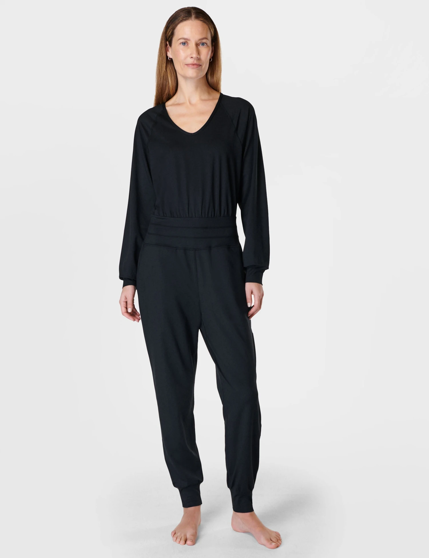 Sweaty Betty Gaia Yoga Long Sleeve Jumpsuit - Black 1 Sweaty Betty Gaia Yoga Long Sleeve Jumpsuit - Black