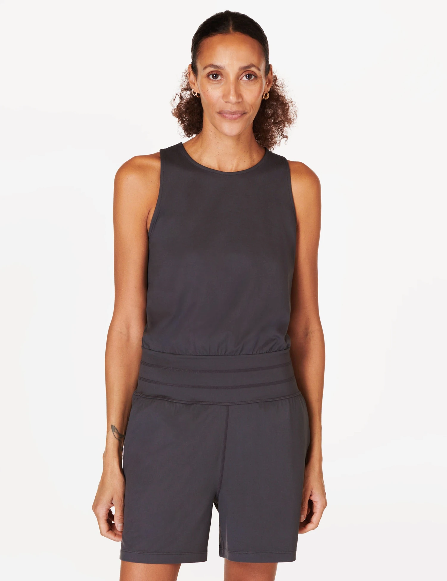 Sweaty Betty Gaia Performance Yoga Romper - Urban Grey 1 Sweaty Betty Gaia Performance Yoga Romper - Urban Grey