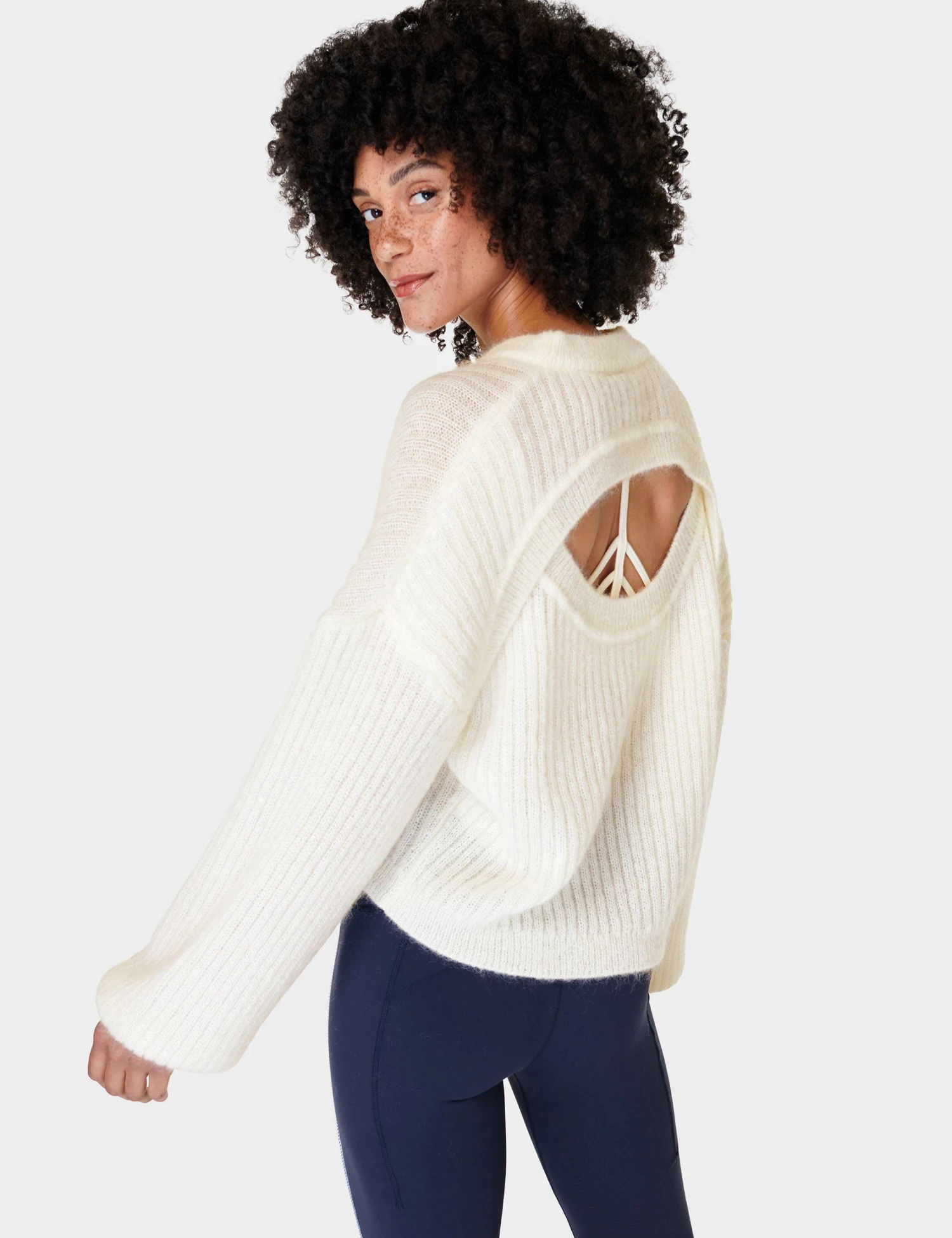 Sweaty Betty Hera Open Back Sweater - Lily White 1 Sweaty Betty Hera Open Back Sweater - Lily White