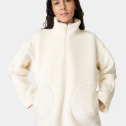 Sweaty Betty Plush Textured Half Zip Fleece - Studio White