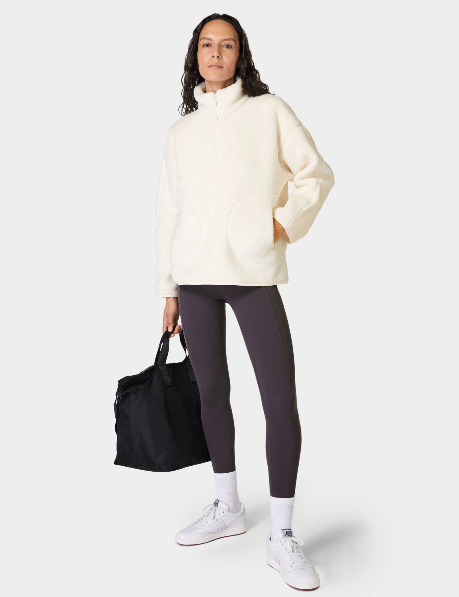 Sweaty Betty Plush Textured Half Zip Fleece - Studio White 4 Sweaty Betty Plush Textured Half Zip Fleece - Studio White - Image 4