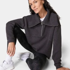 Sweaty Betty Restful Boucle Half Zip Sweatshirt - Urban Grey