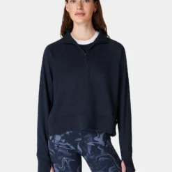 Sweaty Betty Revive Rib Half Zip Pullover - Navy Blue