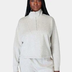 Sweaty Betty Sand Wash Funnel Neck Half Zip - Ice Grey Marl