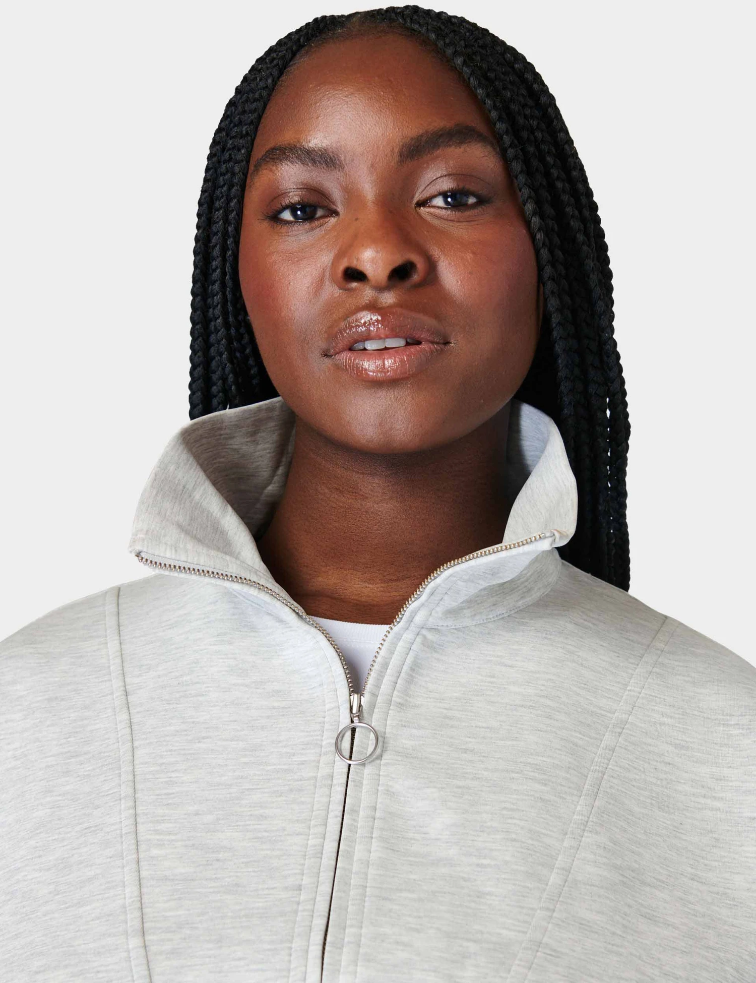 Sweaty Betty Sand Wash Funnel Neck Half Zip - Ice Grey Marl 4 Sweaty Betty Sand Wash Funnel Neck Half Zip - Ice Grey Marl - Image 4