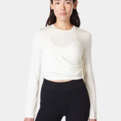 Sweaty Betty Wrap Front Long Sleeve Top - Lily White