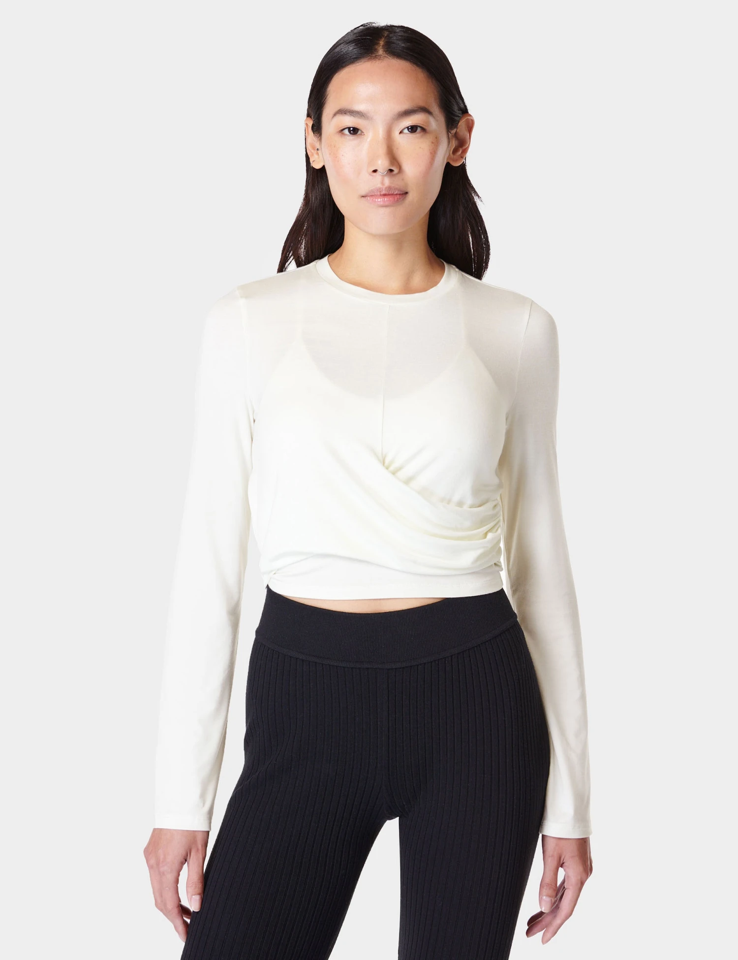 Sweaty Betty Wrap Front Long Sleeve Top - Lily White 1 Sweaty Betty Wrap Front Long Sleeve Top - Lily White